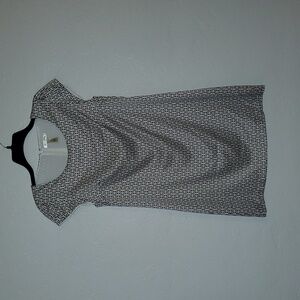 BANANA REPUBLIC Abstract Print Gray White Shift Midi Dress Small Short Sleeve